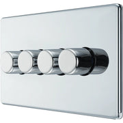 BG Electrical Flatplate Screwless Polished Chrome - Quadruple, 2 way push 200W