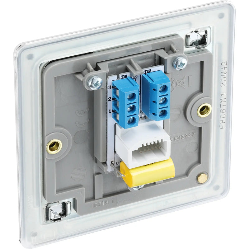 BG Electrical Flatplate Screwless Polished Chrome - Single, telephone socket, master