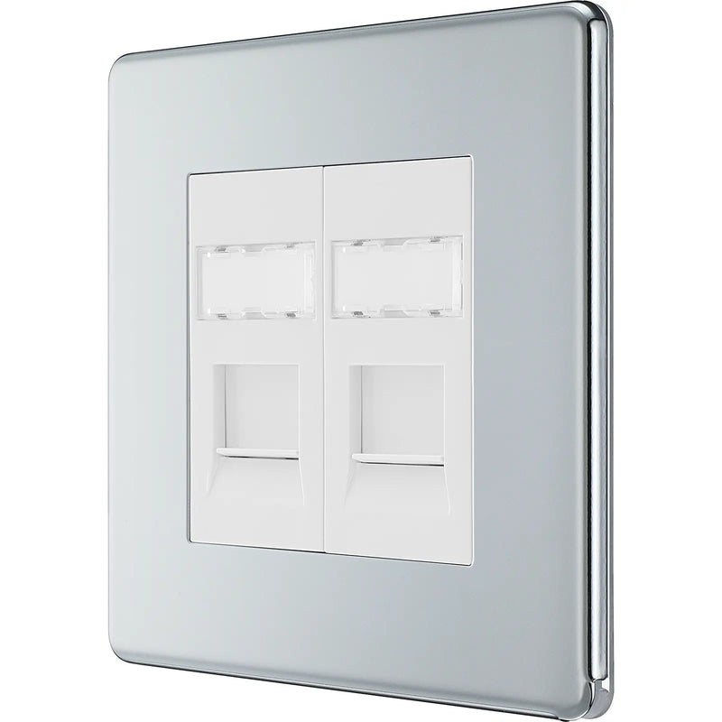 BG Electrical Flatplate Screwless Polished Chrome - Double, RJ45 telephone socket