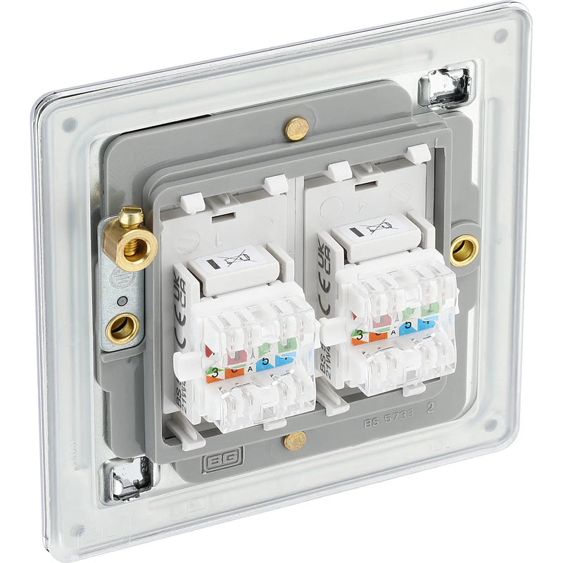 BG Electrical Flatplate Screwless Polished Chrome - Double, RJ45 telephone socket