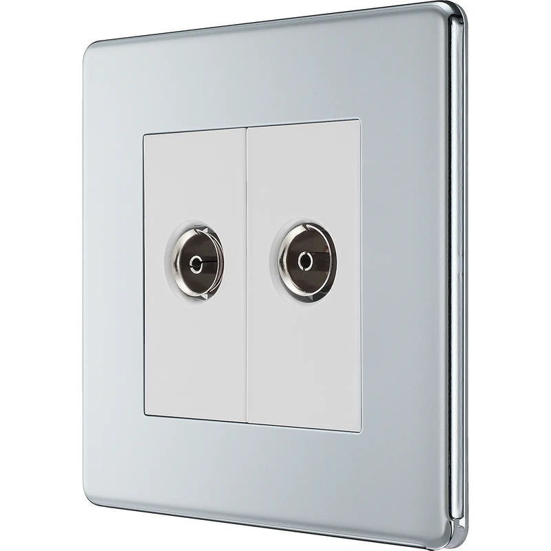 BG Electrical Flatplate Screwless Polished Chrome - Double, co-axial
