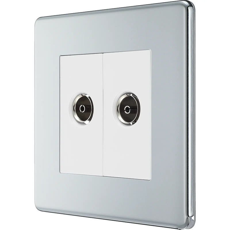 BG Electrical Flatplate Screwless Polished Chrome - Double, isolated, co-axial