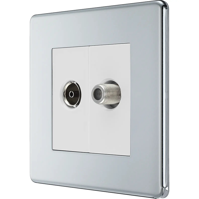 BG Electrical Flatplate Screwless Polished Chrome - Double, satellite and co-axial