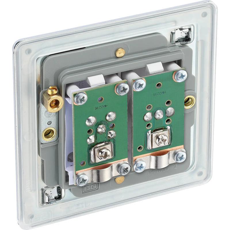 BG Electrical Flatplate Screwless Polished Chrome - Double, satellite and co-axial