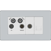 BG Electrical Flatplate Screwless Polished Chrome - Quadplex, 2 x sat, BT outlet and co-ax returned - screened