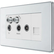 BG Electrical Flatplate Screwless Polished Chrome - Quadplex, 2 x sat, BT outlet and co-ax returned - screened