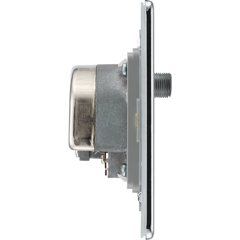BG Electrical Flatplate Screwless Polished Chrome - Quadplex, 2 x sat, BT outlet and co-ax returned - screened