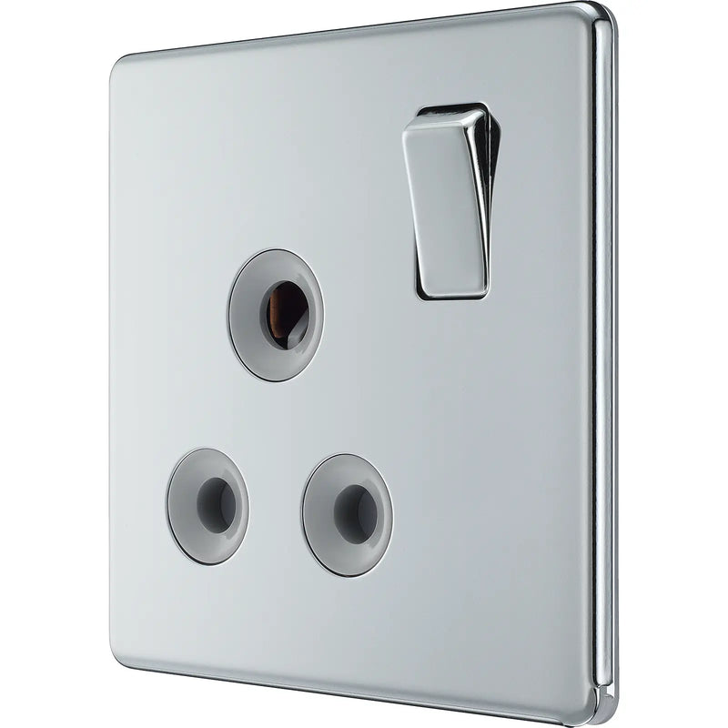 BG Electrical Flatplate Screwless Polished Chrome - 15A, single, switched, round pin