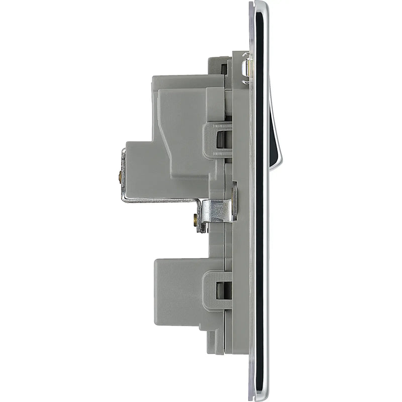 BG Electrical Flatplate Screwless Polished Chrome - 15A, single, switched, round pin
