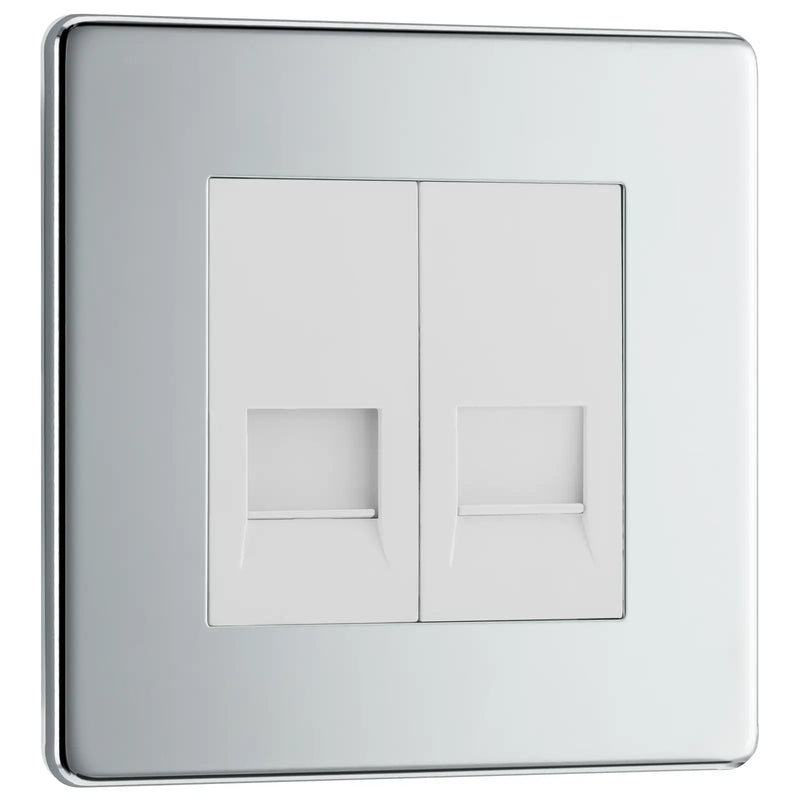 BG Electrical Flatplate Screwless Polished Chrome - Double, telephone socket, secondary