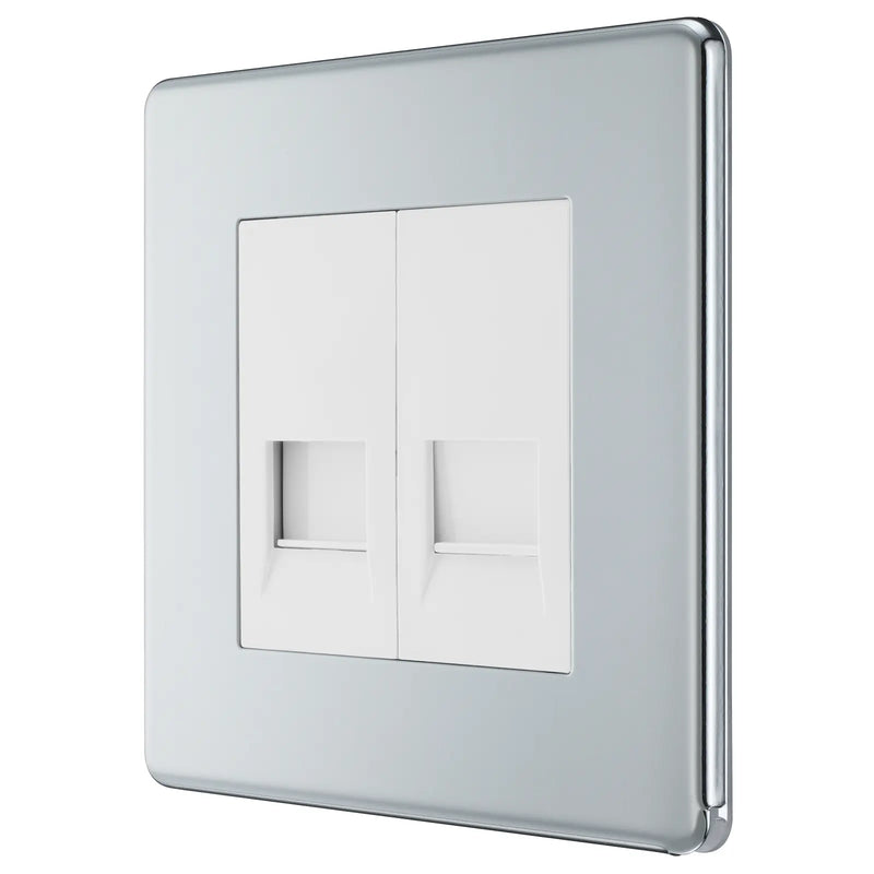 BG Electrical Flatplate Screwless Polished Chrome - Double, telephone socket, secondary