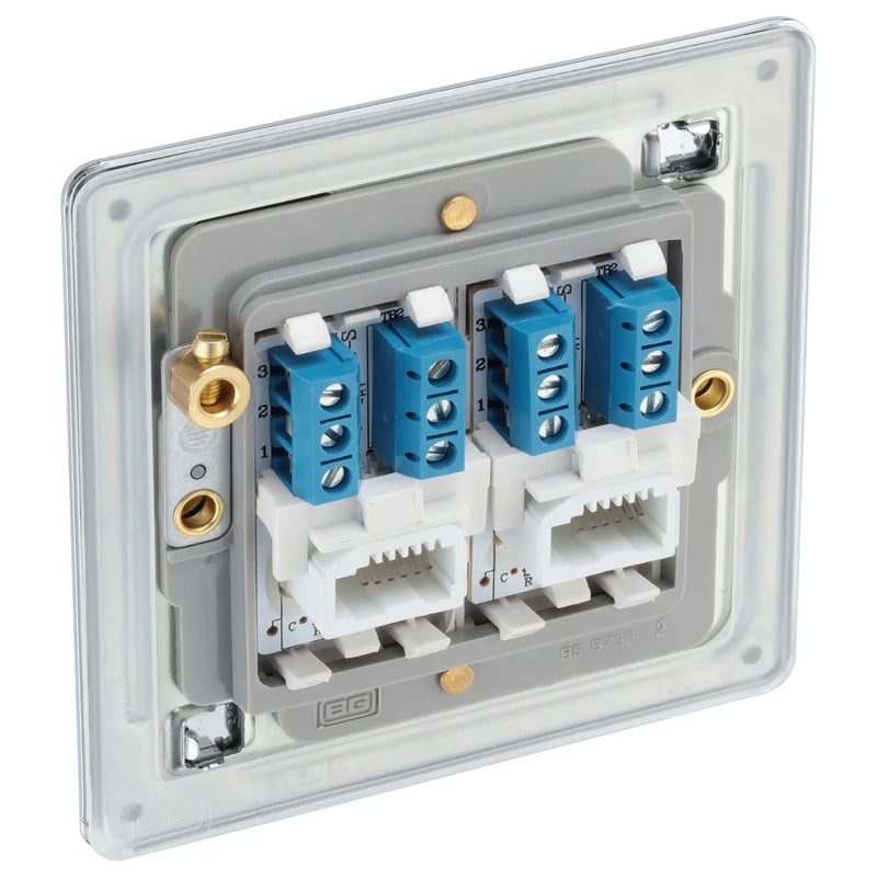 BG Electrical Flatplate Screwless Polished Chrome - Double, telephone socket, secondary