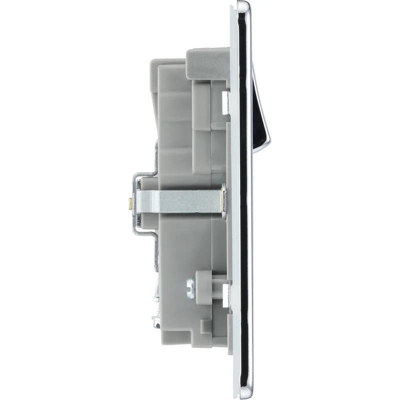 BG Electrical Flatplate Screwless Polished Chrome - Double switched single pole, with USB A + C (22W)