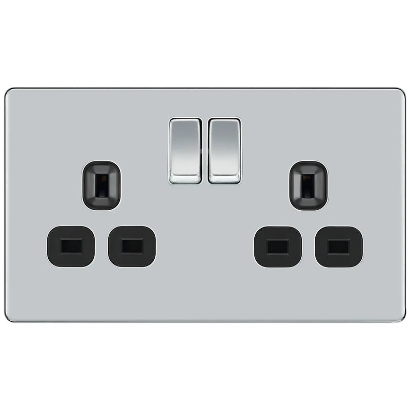 BG Electrical Flatplate Screwless Polished Chrome - Double switched, double pole
