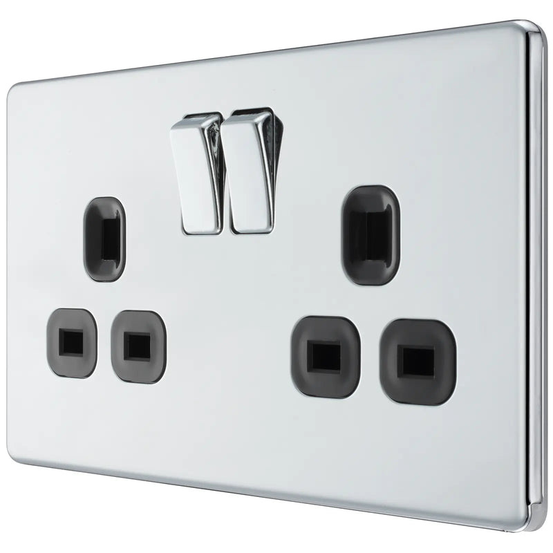 BG Electrical Flatplate Screwless Polished Chrome - Double switched, double pole