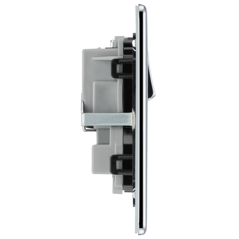 BG Electrical Flatplate Screwless Polished Chrome - Double switched, double pole