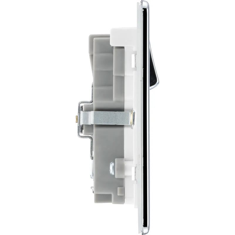 BG Electrical Flatplate Screwless Polished Chrome - Double switched single pole, with USB A + C (45W)