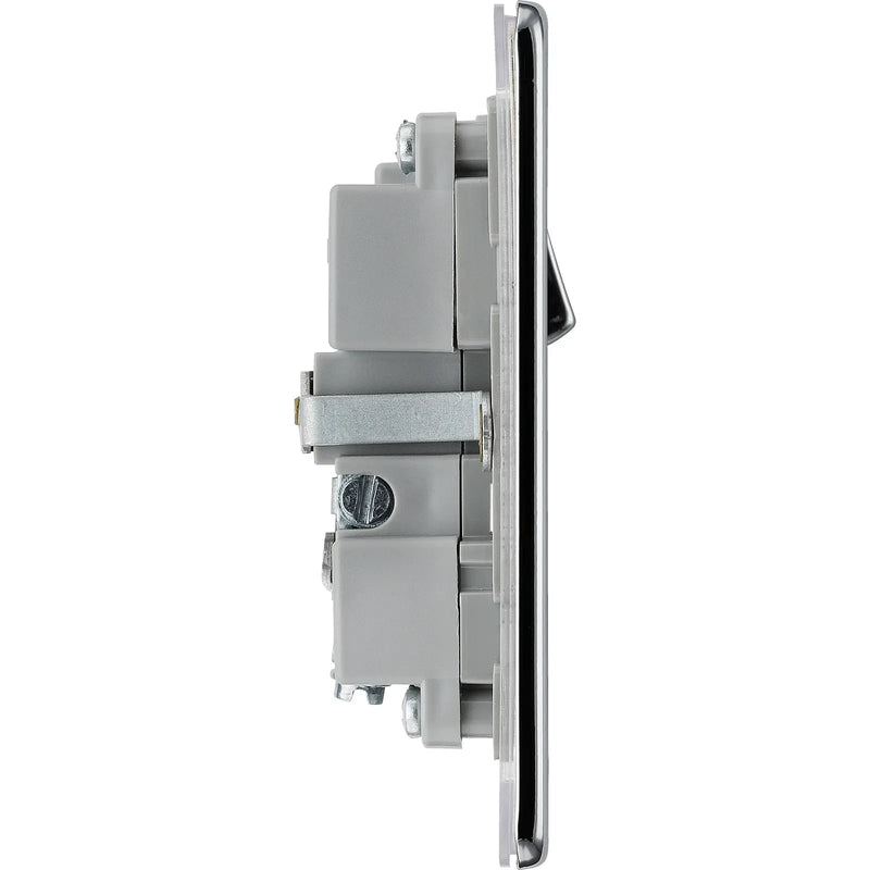 BG Electrical Flatplate Screwless Polished Chrome - Single switched, single pole, with 2 x USB A