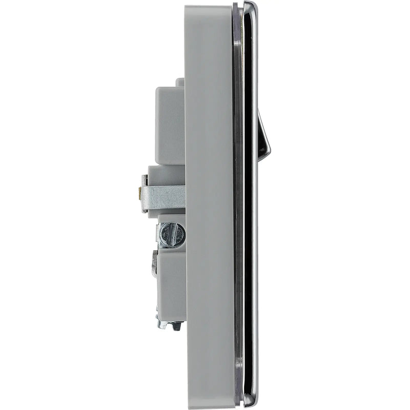 BG Electrical Flatplate Screwless Polished Chrome - Single switched, single pole, with 2 x USB A
