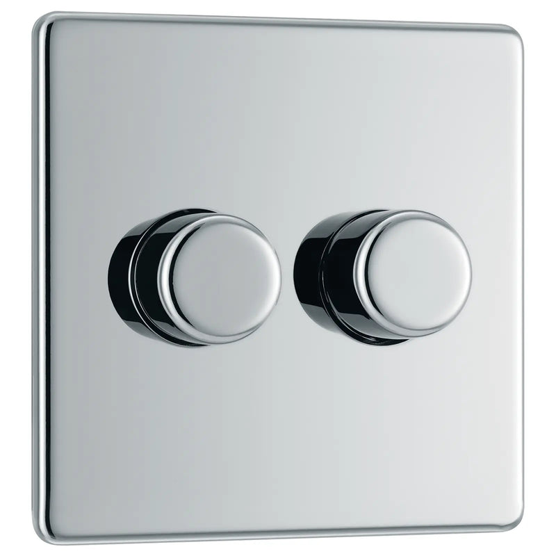 BG Electrical Flatplate Screwless Polished Chrome - Double, 2 way push 200W