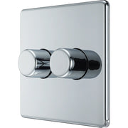 BG Electrical Flatplate Screwless Polished Chrome - Double, 2 way push 200W