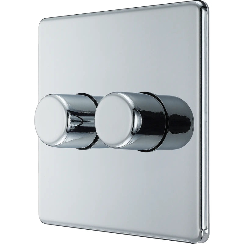 BG Electrical Flatplate Screwless Polished Chrome - Double, 2 way push 200W