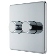 BG Electrical Flatplate Screwless Polished Chrome - Double, 2 way push 200W