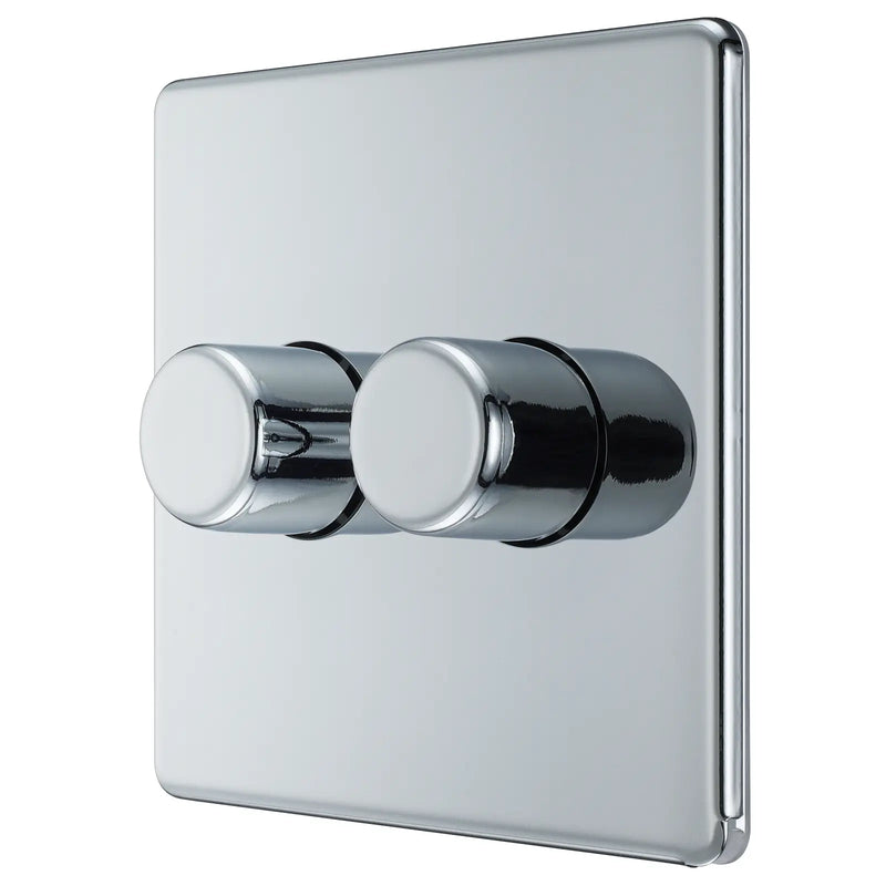 BG Electrical Flatplate Screwless Polished Chrome - Double, 2 way push 200W