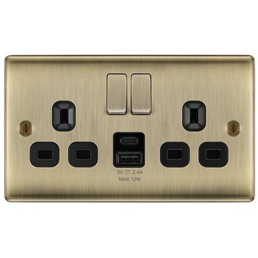 BG Electrical Nexus Metal Antique Brass - Double switched single pole, with USB A + C (12W)