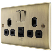 BG Electrical Nexus Metal Antique Brass - Double switched single pole, with USB A + C (12W)
