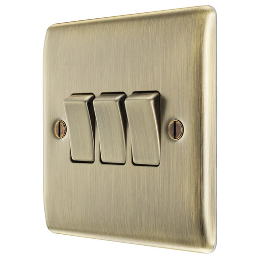 BG Electrical Nexus Metal Antique Brass - Triple, 2 way switch