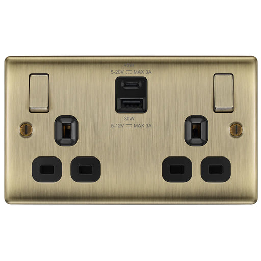 BG Electrical Nexus Metal Antique Brass - Double switched single pole, with USB A + C (45W)