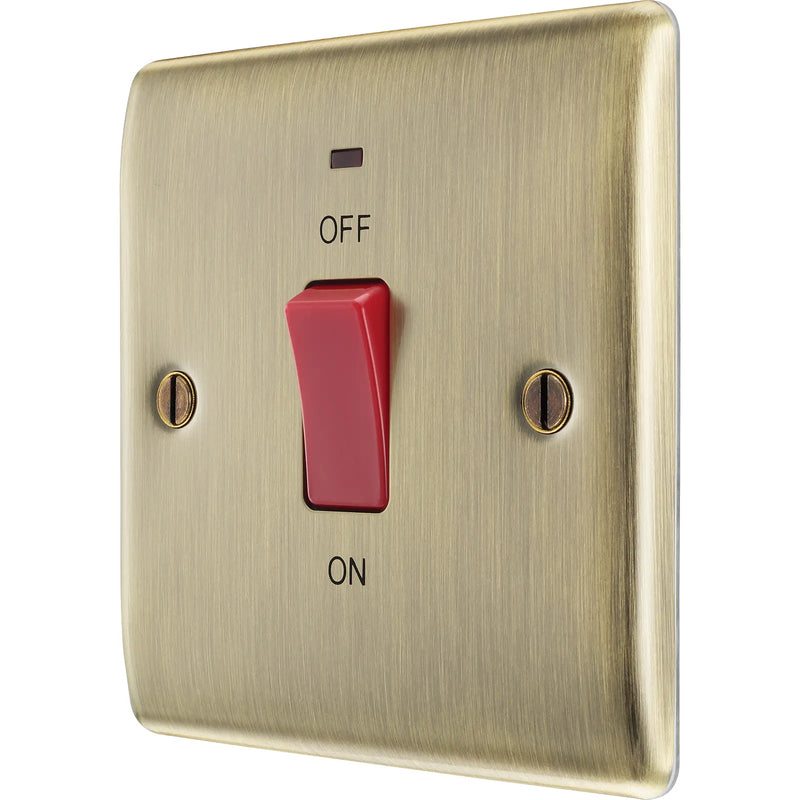 BG Electrical Nexus Metal Antique Brass - 45A, double pole, single plate, with indicator