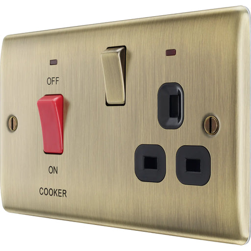 BG Electrical Nexus Metal Antique Brass - 45A double pole, with switched socket and indicators