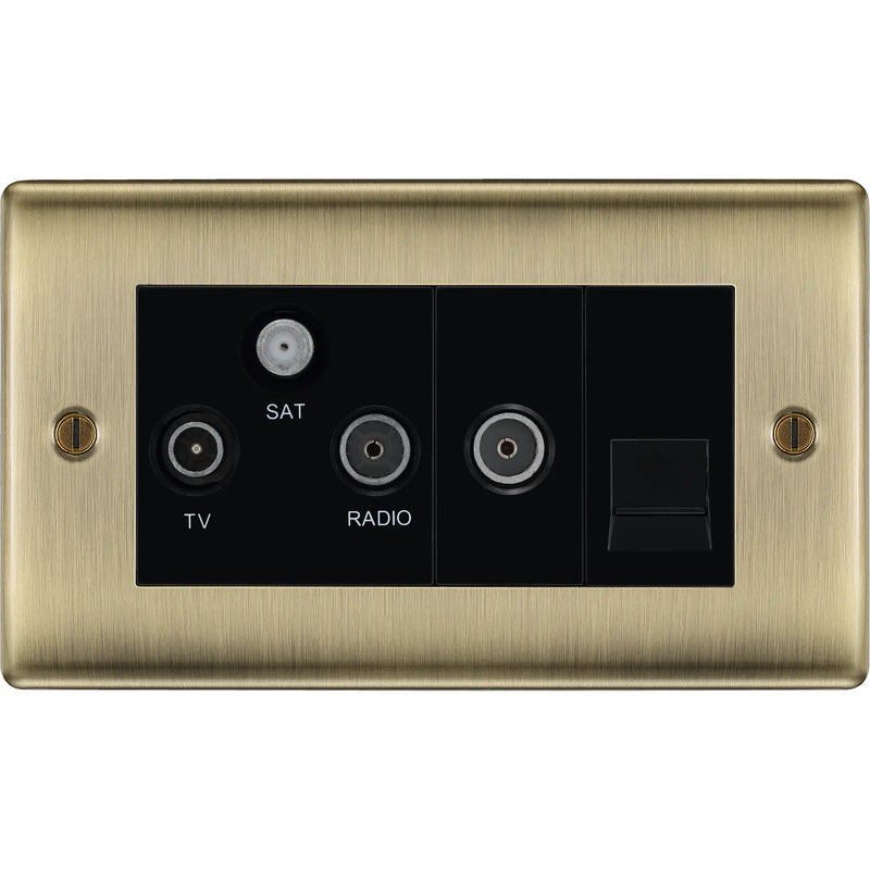 BG Electrical Nexus Metal Antique Brass - Triplex with BT outlet and co-axial return - screened