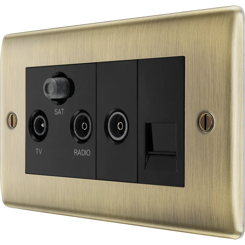BG Electrical Nexus Metal Antique Brass - Triplex with BT outlet and co-axial return - screened