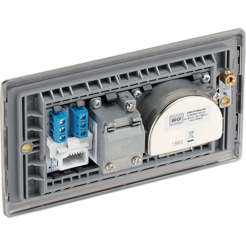 BG Electrical Nexus Metal Antique Brass - Triplex with BT outlet and co-axial return - screened