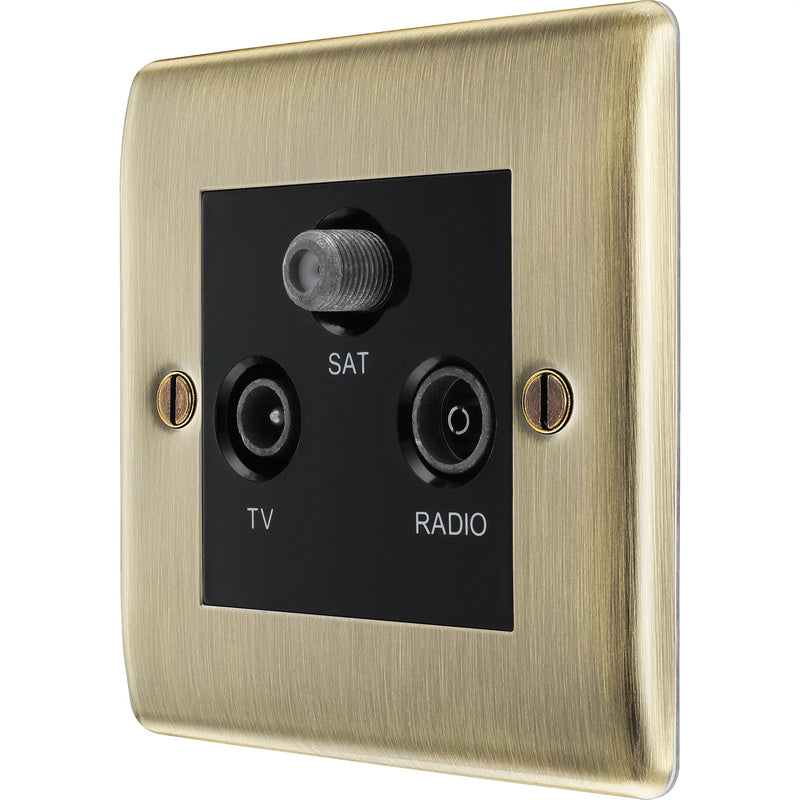 BG Electrical Nexus Metal Antique Brass - Triple TV/FM/SAT triplex - screened