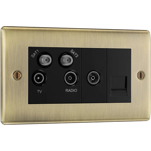 BG Electrical Nexus Metal Antique Brass - Quadplex 2 x sat, BT outlet and co-ax returned - screened