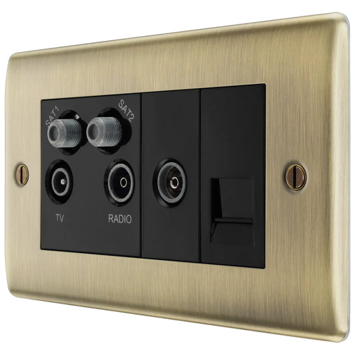 BG Electrical Nexus Metal Antique Brass - Quadplex 2 x sat, BT outlet and co-ax returned - screened