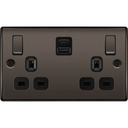 BG Electrical Nexus Metal Black Nickel - Double switched single pole, with USB A + C (22W)