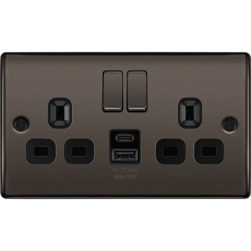 BG Electrical Nexus Metal Black Nickel - Double switched single pole, with USB A + C (12W)