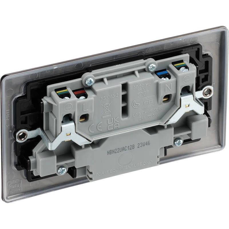 BG Electrical Nexus Metal Black Nickel - Double switched single pole, with USB A + C (12W)