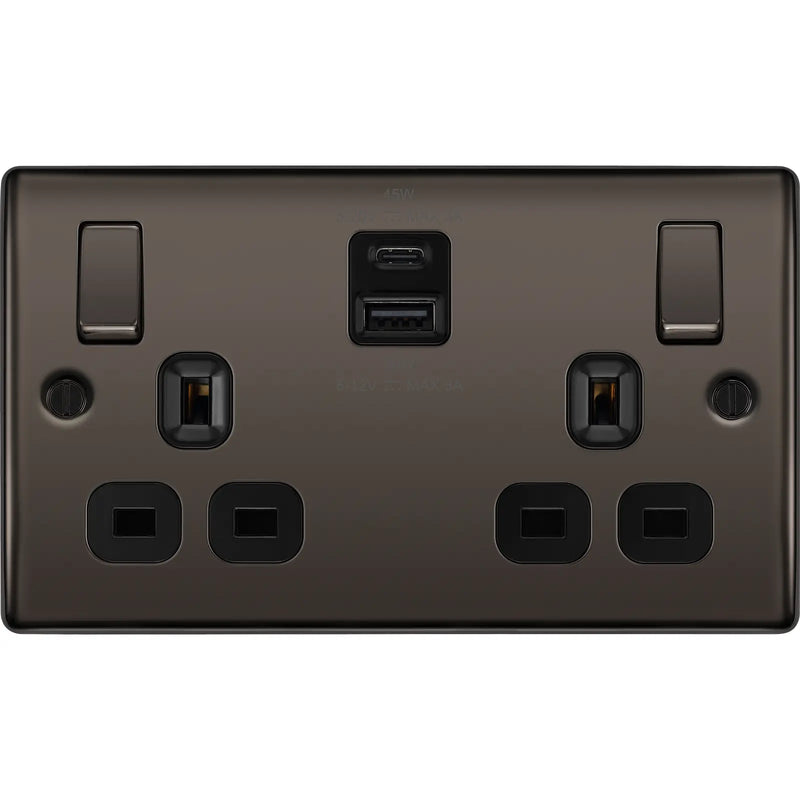 BG Electrical Nexus Metal Black Nickel - Double switched single pole, with USB A + C (45W)