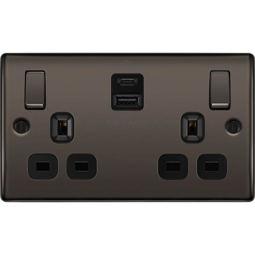 BG Electrical Nexus Metal Black Nickel - Double switched single pole, with USB A + C (45W)