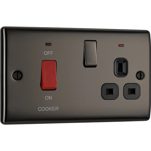 BG Electrical Nexus Metal Black Nickel - 45A double pole, with switched socket and indicators