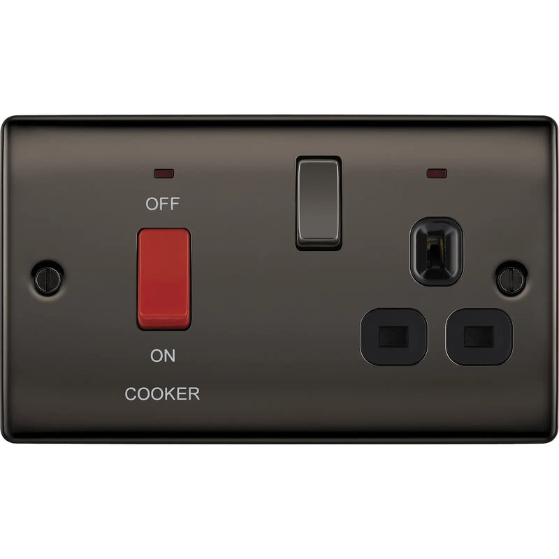 BG Electrical Nexus Metal Black Nickel - 45A double pole, with switched socket and indicators