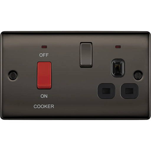 BG Electrical Nexus Metal Black Nickel - 45A double pole, with switched socket and indicators