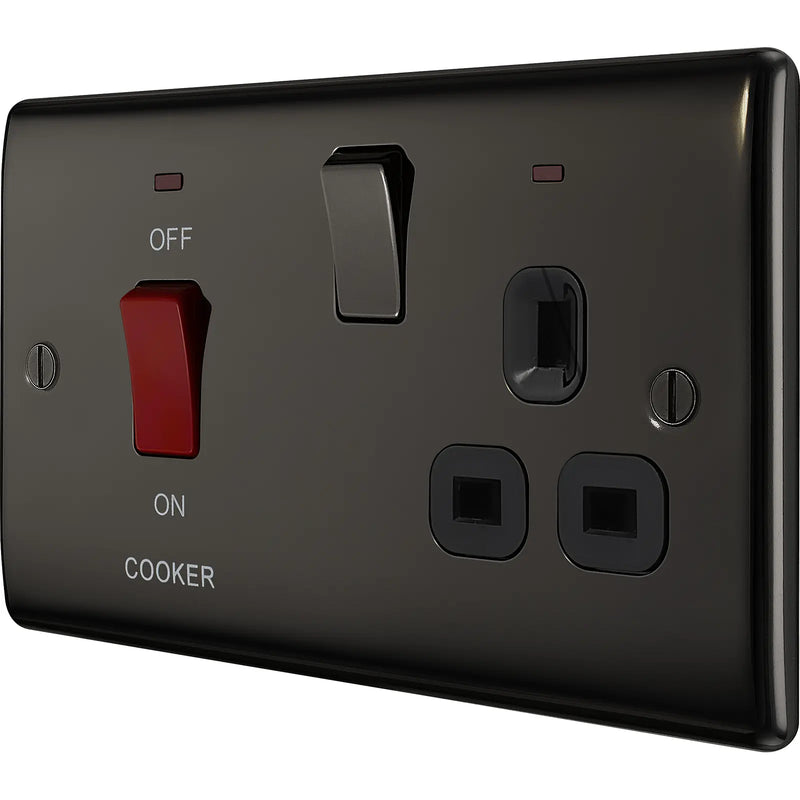 BG Electrical Nexus Metal Black Nickel - 45A double pole, with switched socket and indicators