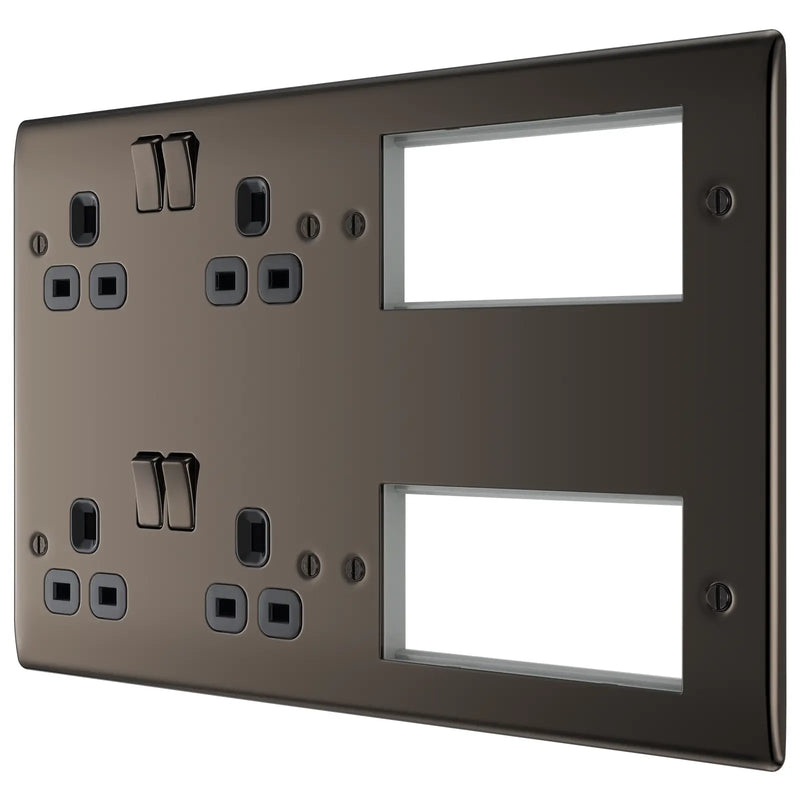 BG Electrical Nexus Metal Black Nickel - 2 x double, switched, double pole, 8 Euro Module